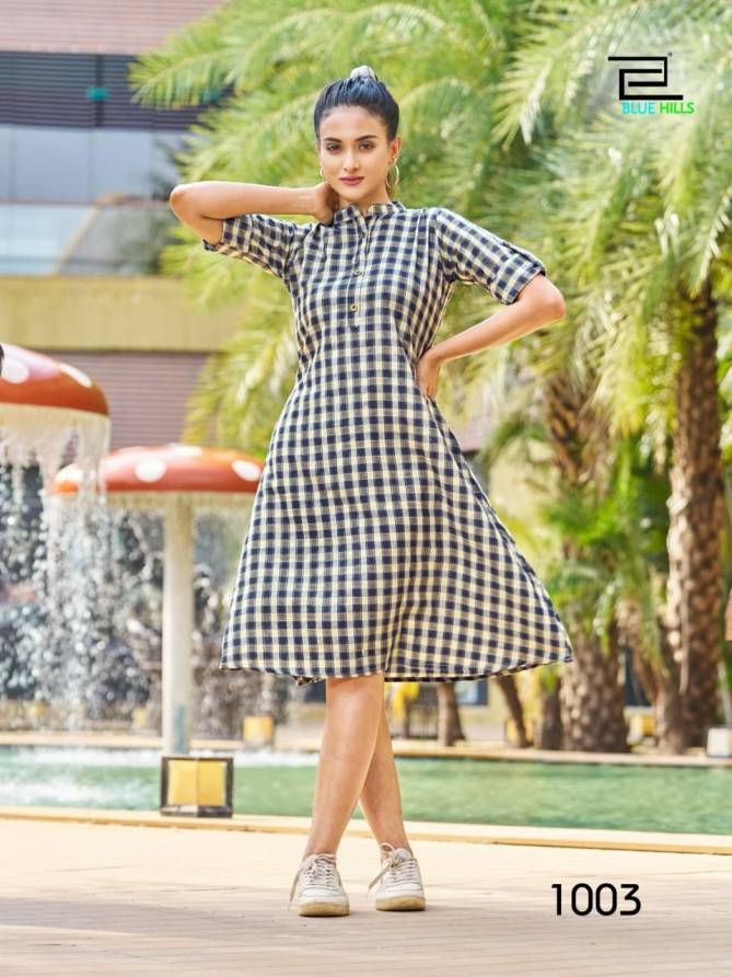 Checkers By Blue Hills Cotton Short Midi Style Party Wear Kurtis Wholesale Online
